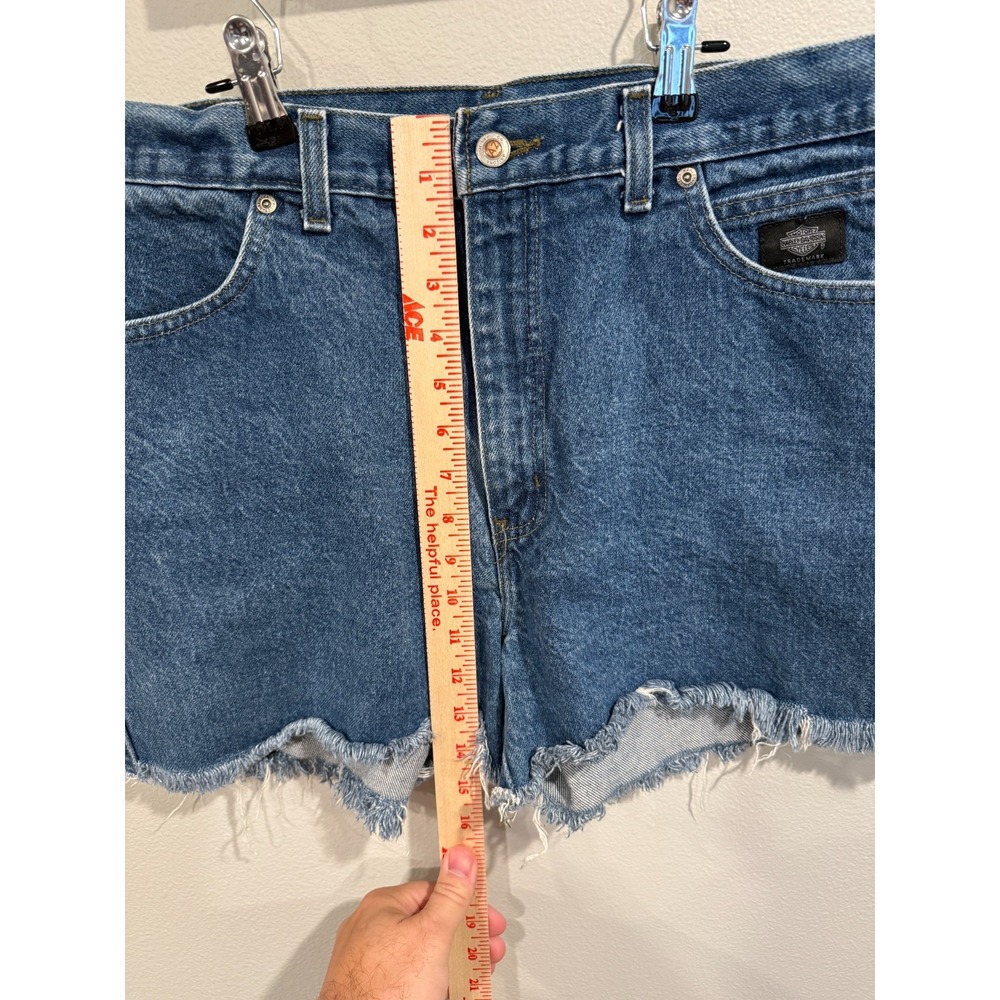 Harley Davidson Cut-Off Shorts Women 14R Blue Denim Cotton 5 Pockets Classic Fit - Picture 6 of 7